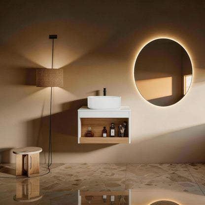 Floating Bathroom Vanity With Glossy Round Vessel Sink