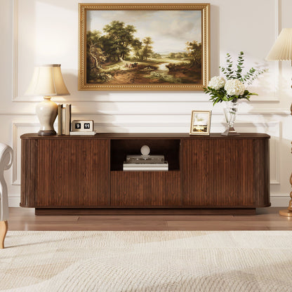 70" TV Stand With Ample Storage, Curved Corners - Dark Brown