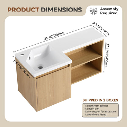 L-Shaped Wall Mounte Floating Bathroom Vanity With Integrated Sink