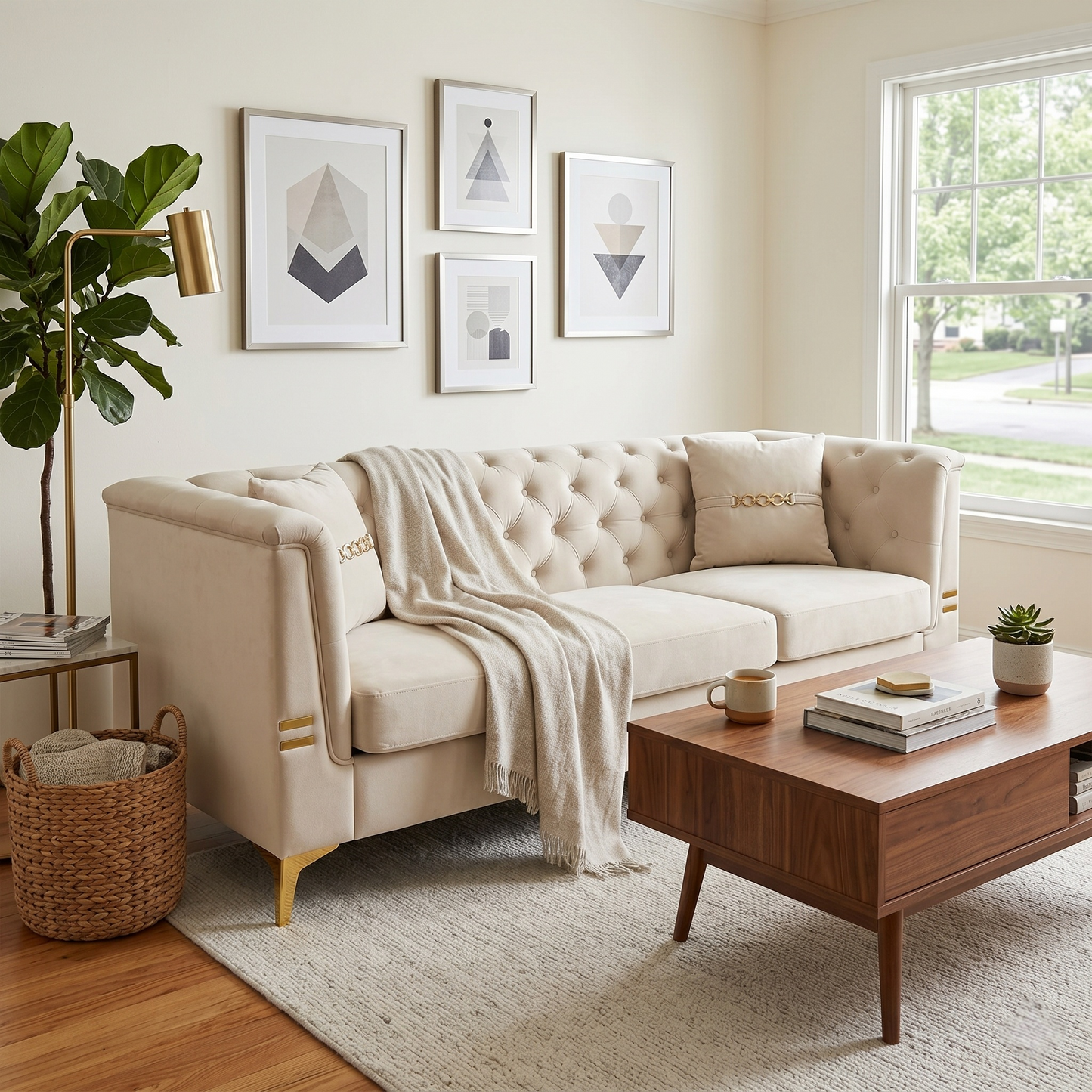 Contemporary Faux Sherpa Fabric Sofa With Pillows