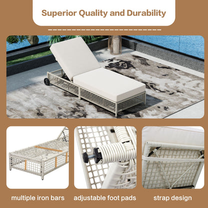 Outdoor Lounge Chair With 5 Position Backrest With Cushion And Wheels