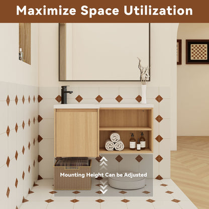 L-Shaped Wall Mounte Floating Bathroom Vanity With Integrated Sink