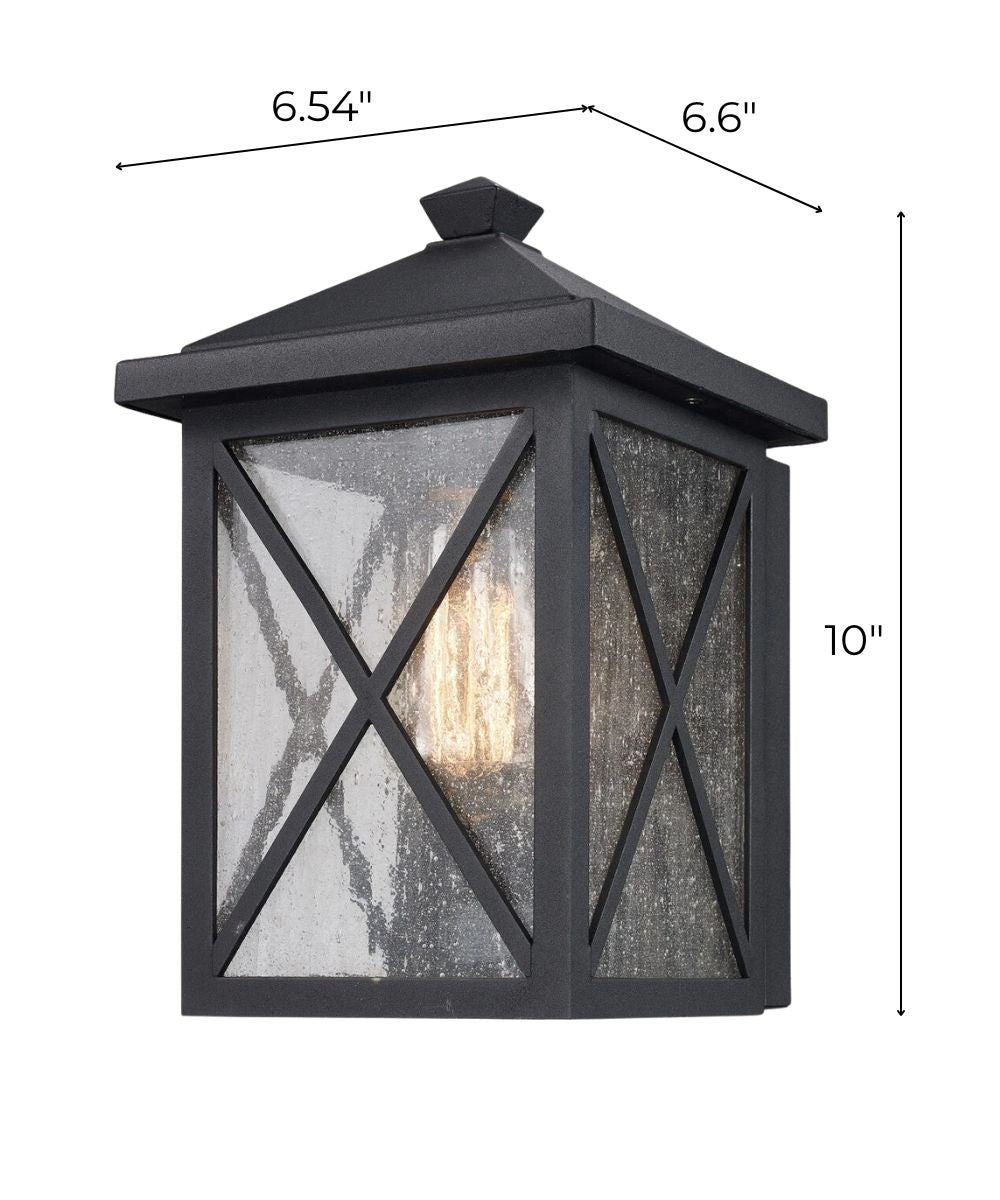 Leonis 10"High 1-Light Black Finish with Seeded Glass Shade Outdoor Wall Lantern