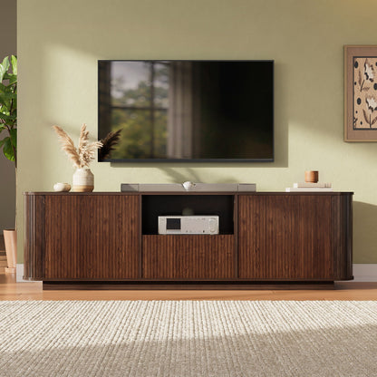 70" TV Stand With Ample Storage, Curved Corners - Dark Brown