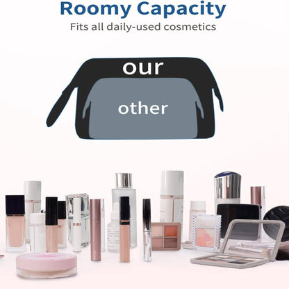 Wide-open Quilted Travel Makeup Organizer Bag with Handle: Black