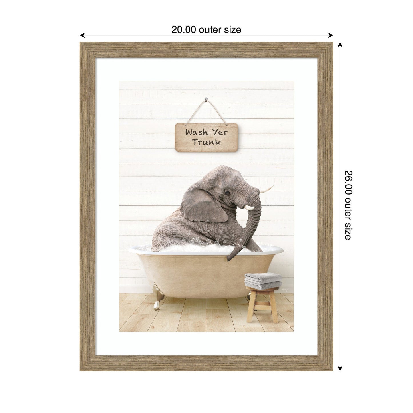 Young Elephant in Modern Bathtub  Wash Your Trunk by Amy Peterson Framed Wall Art Print