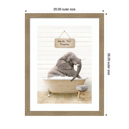 Young Elephant in Modern Bathtub  Wash Your Trunk by Amy Peterson Framed Wall Art Print