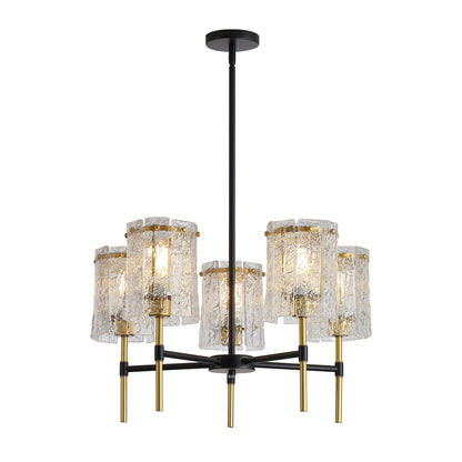 5 Light Chandelier, Textured Glass Pendant Light, (Not Including The Bulb) For Living Room - Black / Gold