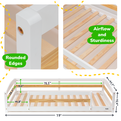 Twin Size Montessori-Inspired Floor Bed with Safety Guardrails for Kids