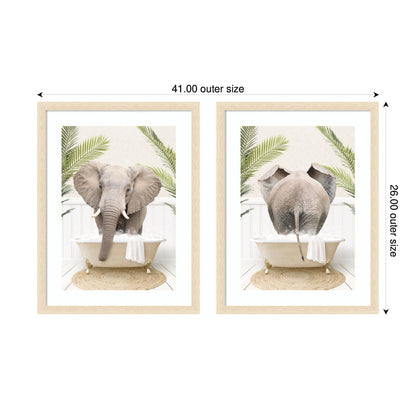 Elephant Palm Bathtub 2 Piece Framed Wall Art Print Set by Amy Peterson