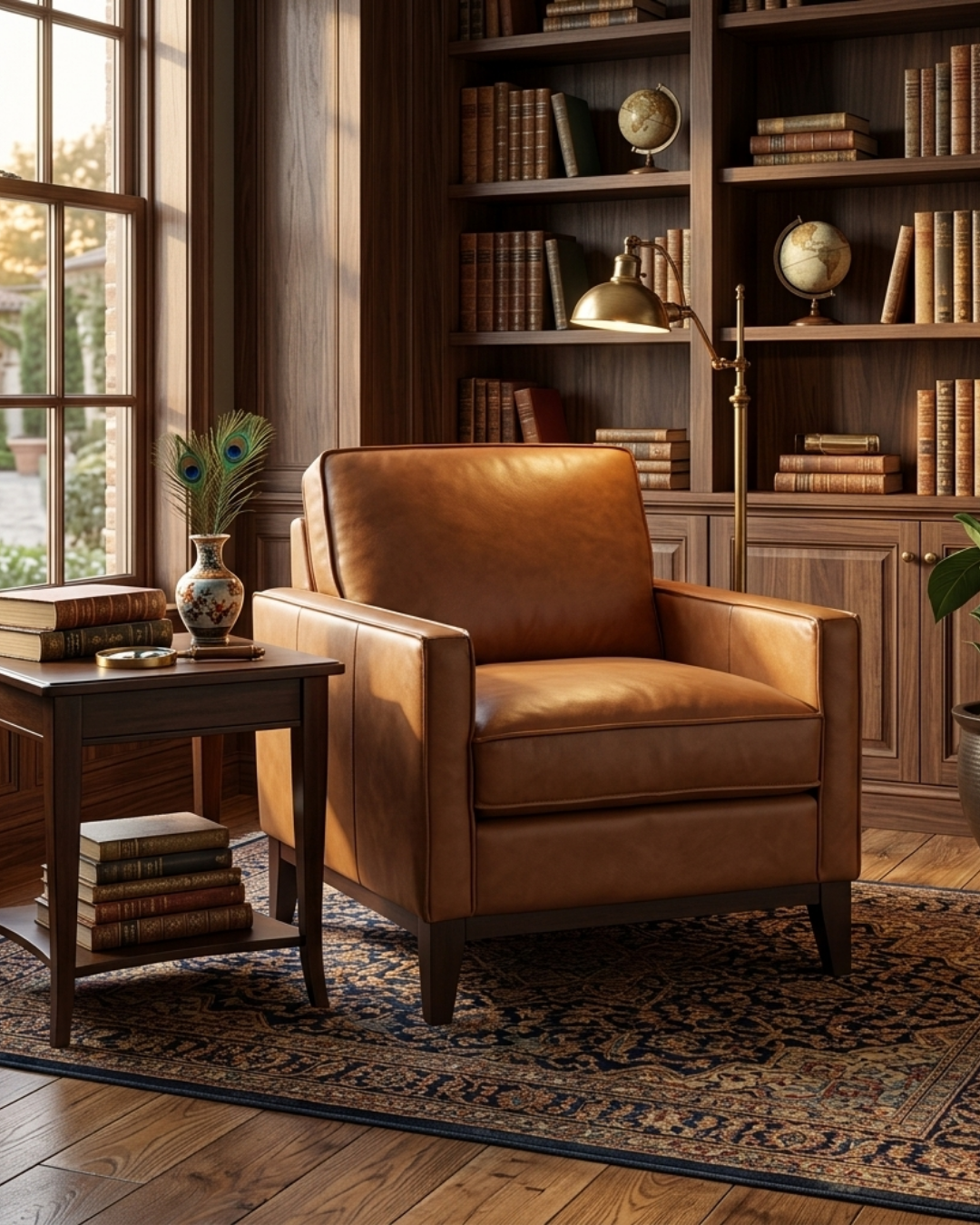 Samhara Top Grain Leather Armchair - Chestnut