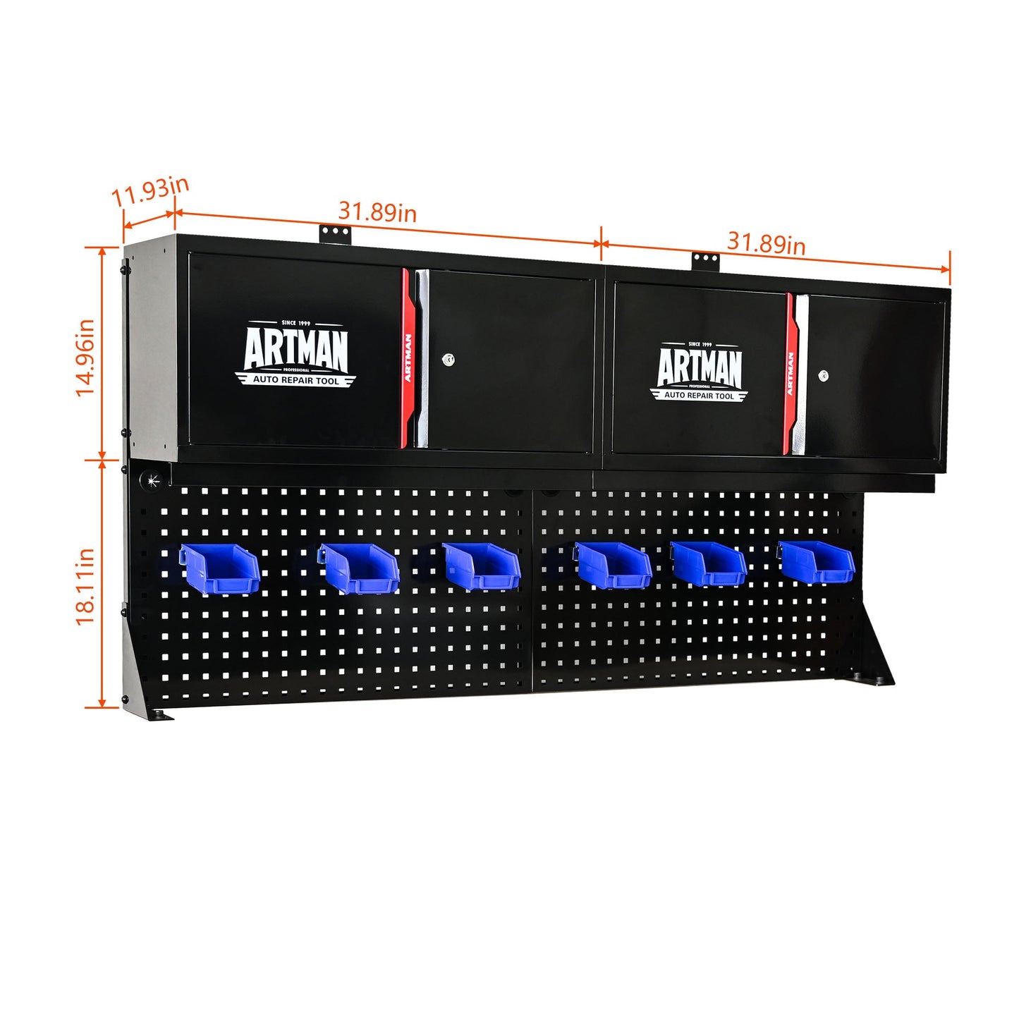 Wall-Mounted Double-Door Cabinet with Tool Rack
