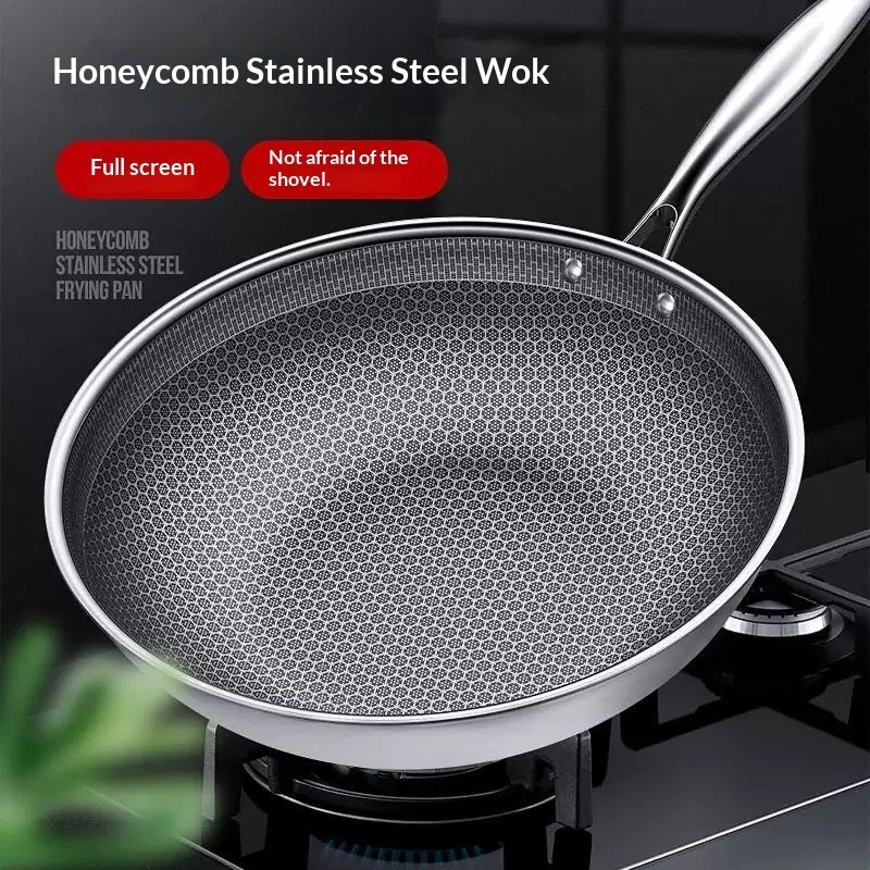 Cross-border Wholesale Wok Upgraded Household Stainless Steel Frying Pan