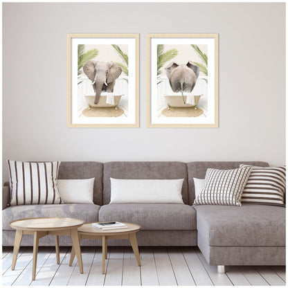Elephant Palm Bathtub 2 Piece Framed Wall Art Print Set by Amy Peterson