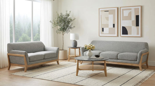 Vaughn 2-piece Fabric Upholstered Flared Arm Sofa Set Grey