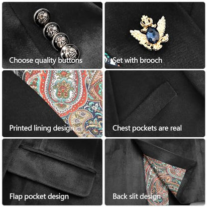 WYWK Men's Velvet Blazer For Dinner Party Wedding Prom Party