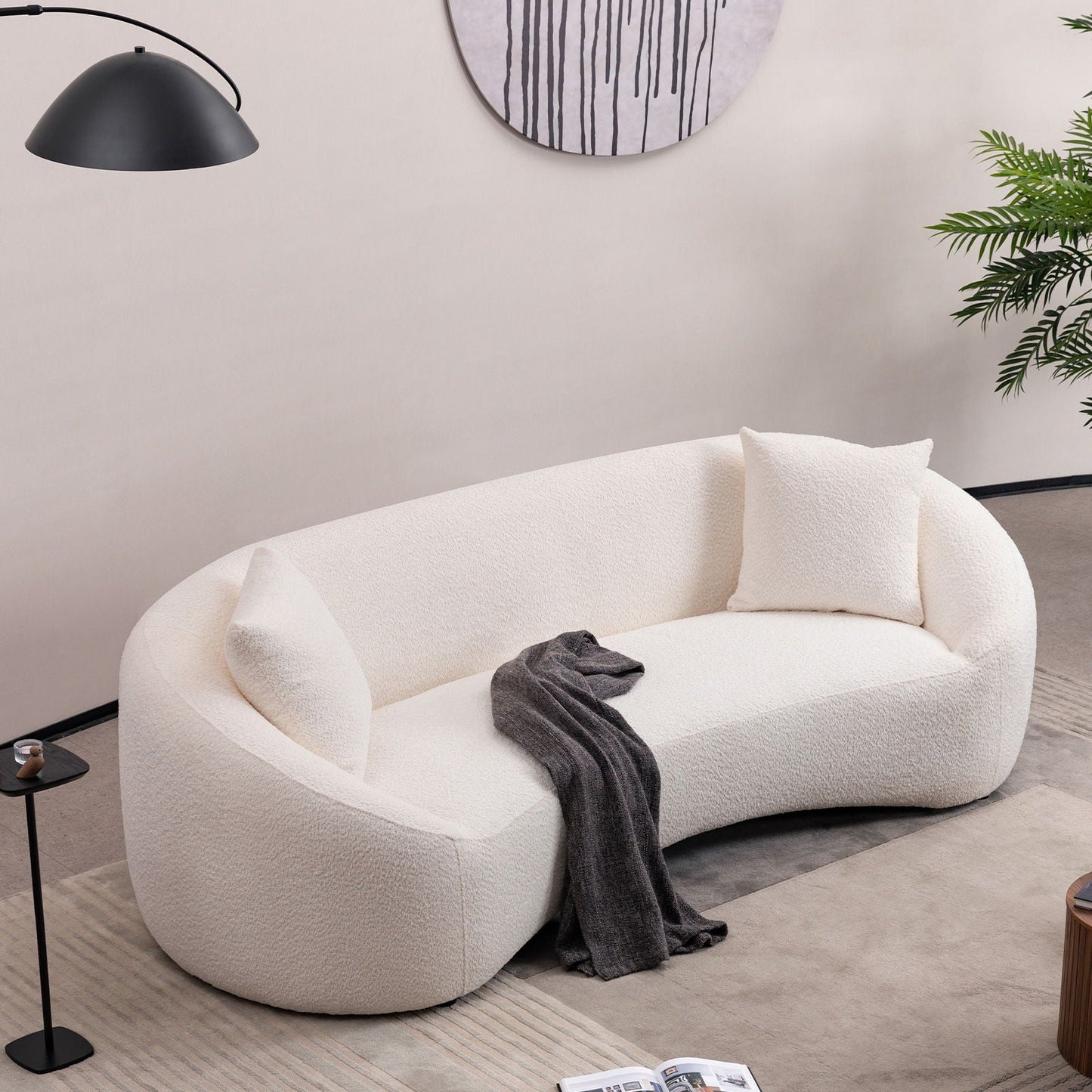 Curved 3 Seater Sofa For Living Room - White