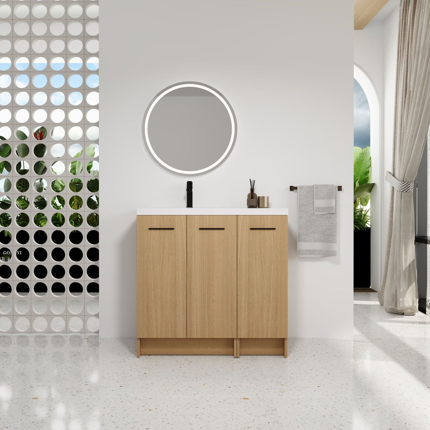 Wall Mounted Floating Bathroom Vanity With Sink, 3 Door Modular Cabinet