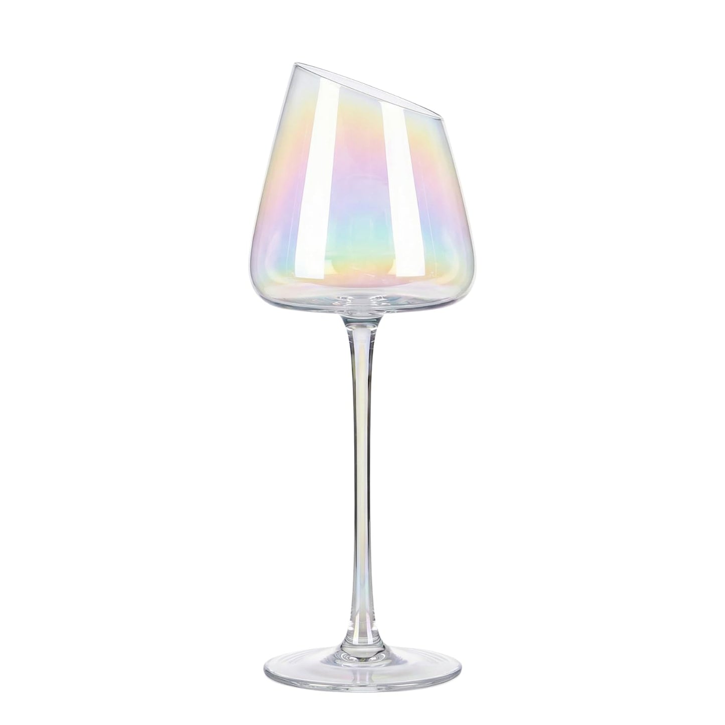 Slanted Iridescent Wine Glass, Single 15.8oz 9.84in Clear Glass