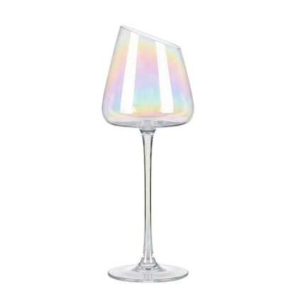 Slanted Iridescent Wine Glass, Single 15.8oz 9.84in Clear Glass