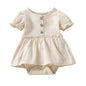 stylesilove Infant Baby Girls Solid Button Front Ruffle Short Sleeve Cotton Romper Dress Spring Summer Dressy Outfit