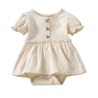 stylesilove Infant Baby Girls Solid Button Front Ruffle Short Sleeve Cotton Romper Dress Spring Summer Dressy Outfit