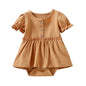 stylesilove Infant Baby Girls Solid Button Front Ruffle Short Sleeve Cotton Romper Dress Spring Summer Dressy Outfit
