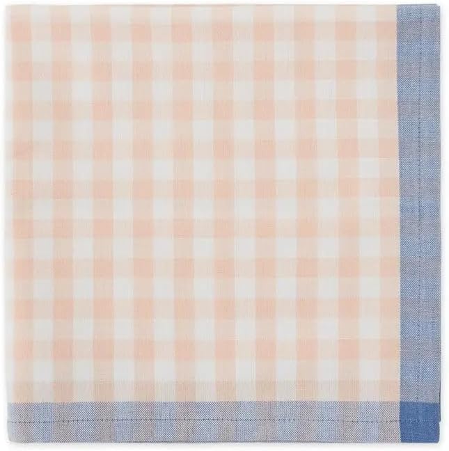 Fennco Styles Farmhouse Gingham Cloth Napkins 20"x20", Set of 4 - Soft Plaid Dinner Napkins with Blue Border for Everyday Dining, Spring Table Décor, Kitchen & Holiday Gatherings