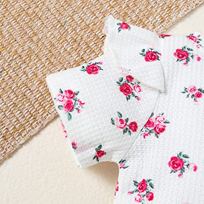 stylesilove Infant Baby Girls Floral Print Short Sleeve Bodysuit & Shorts & Headband 3pcs Set Spring Summer Romper Outfit