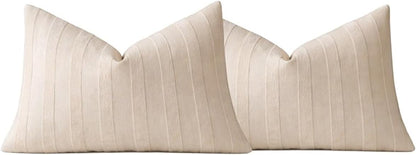 Fennco Styles Light Beige Textured Striped Throw Pillow Cover 18" X 18" - Modern Accent Pillow Case for Couch, Home and Neutral Farmhouse Décor, 2-Pack