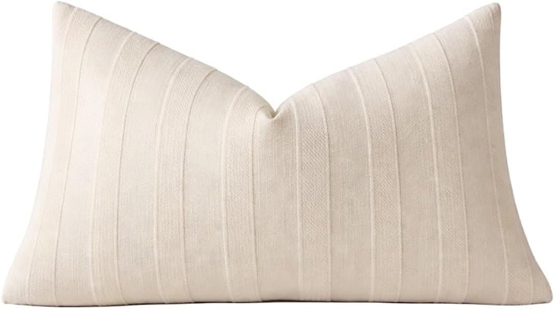 Fennco Styles Light Beige Textured Striped Throw Pillow Cover 18" X 18" - Modern Accent Pillow Case for Couch, Home and Neutral Farmhouse Décor, 2-Pack