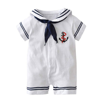 Styles I Love Baby Boys Marine Sailor Short Sleeve White Romper Onesie with Necktie 2pcs Holiday Outfit