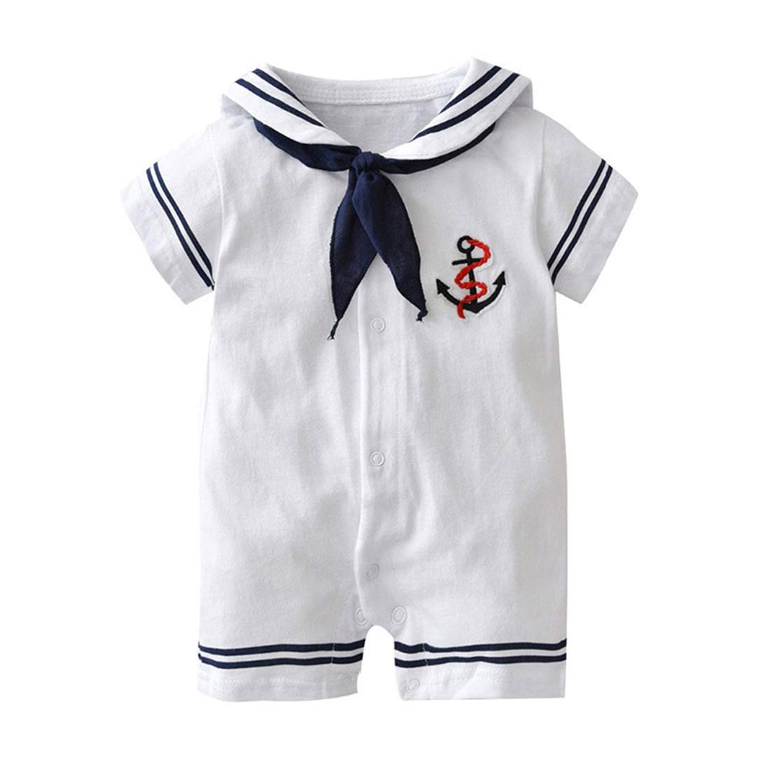 Styles I Love Baby Boys Marine Sailor Short Sleeve White Romper Onesie with Necktie 2pcs Holiday Outfit