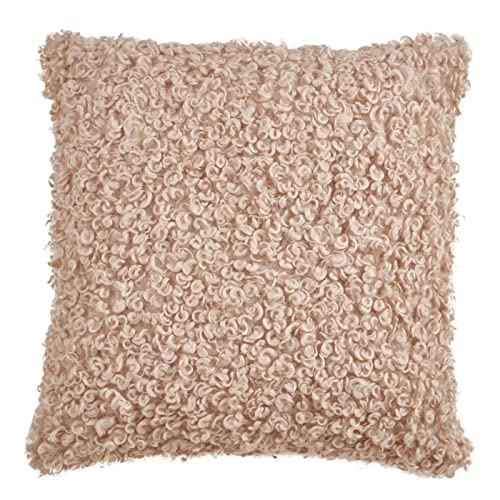 Fennco Styles Cozy Faux Lamb Fur Decorative Throw Pillow 18" W x 18" L – Ivory Cushion for Couch, Bedroom, Living Room and Office Décor