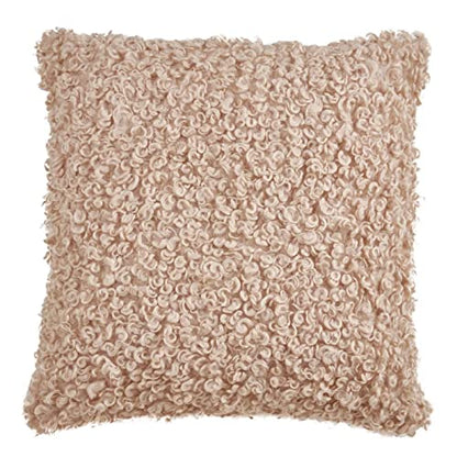 Fennco Styles Cozy Faux Lamb Fur Decorative Throw Pillow 18" W x 18" L – Ivory Cushion for Couch, Bedroom, Living Room and Office Décor