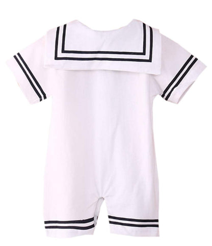 Styles I Love Baby Boys Marine Sailor Short Sleeve White Romper Onesie with Necktie 2pcs Holiday Outfit
