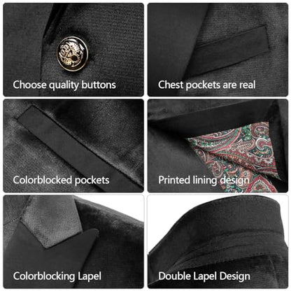 WYWK Men's Velvet Blazer One Button Casual Tuxedo