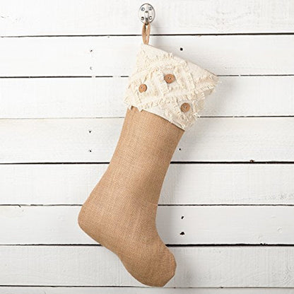 Fennco Styles Fringe Button Design Decorative Jute Christmas Stocking -13"x19"