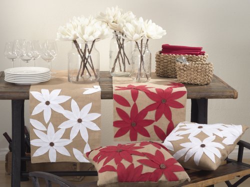 Airabella Collection Holiday Floral Design Table Runner, 16"x72" Rectangular (red/natural)