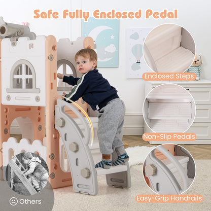 All-in-1 Toddler Slide Playset Playground with Tunnel and Ladder and Basketball