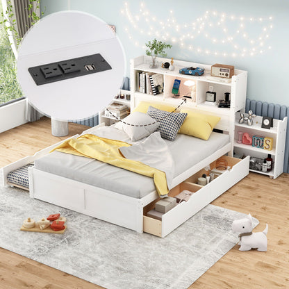 Storage Platform Bed With Pull Out Shelves, Trundle, And 2 Drawers