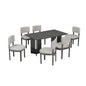 Dining Table Set With 6 Upholstered Chairs, Rectangular Table With Cutout Legs