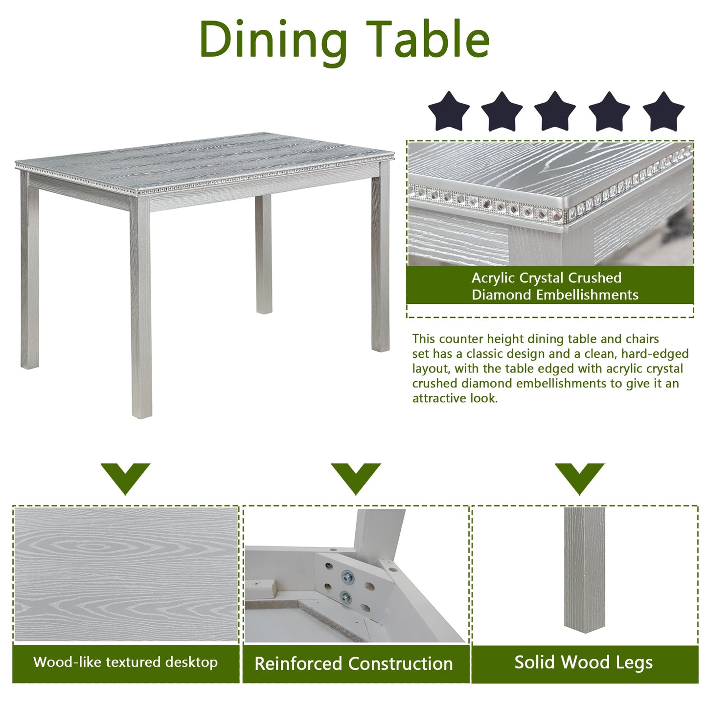 5 Piece Wooden Dining Table Set