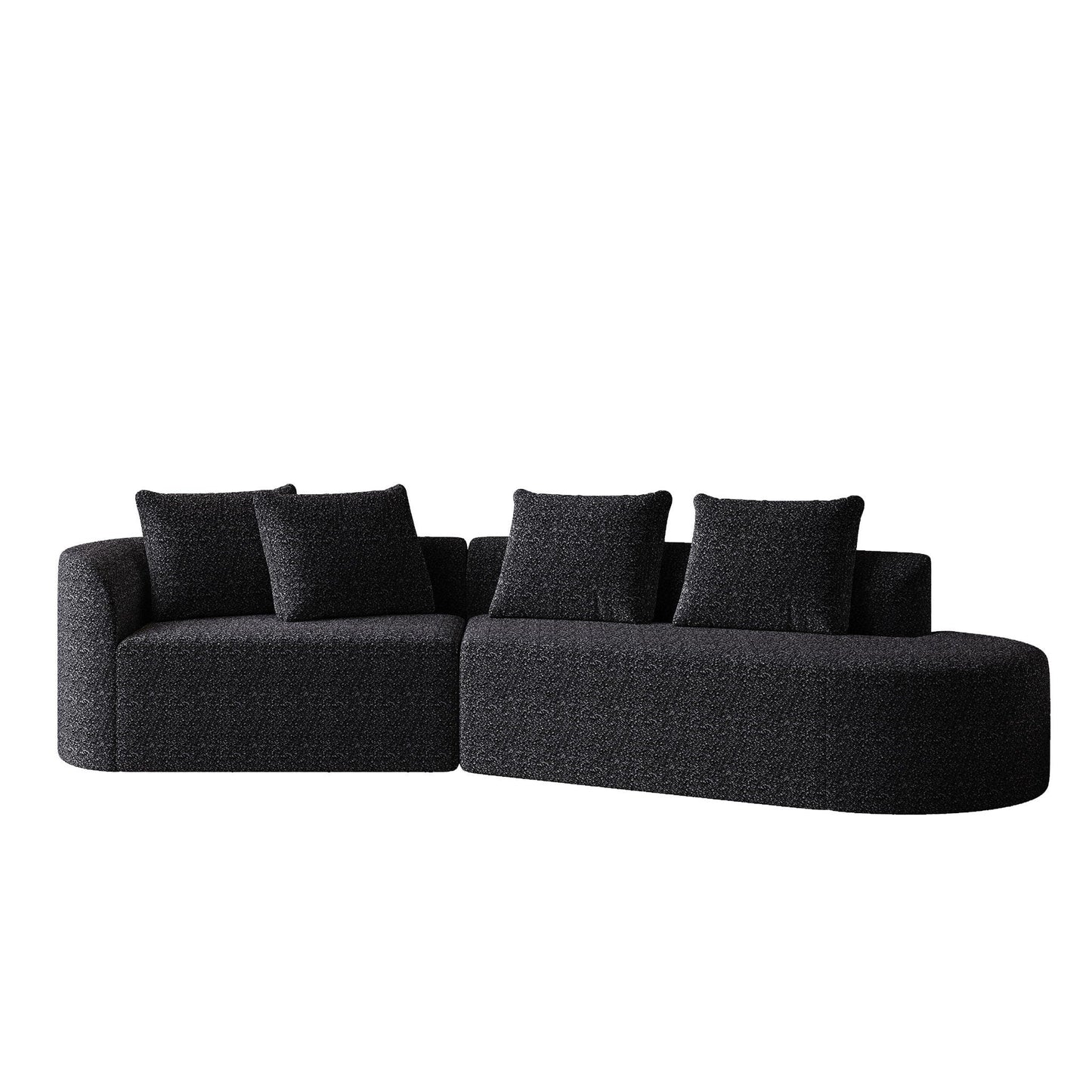Upholstered Oversized Sectional Sofa, 4 Seater Extra Deep & Wide Curved Cloud Couch With 4 Throw Pillows For Living Room - Black