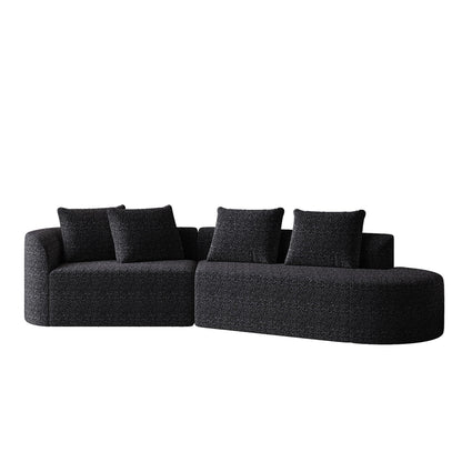 Upholstered Oversized Sectional Sofa, 4 Seater Extra Deep & Wide Curved Cloud Couch With 4 Throw Pillows For Living Room - Black