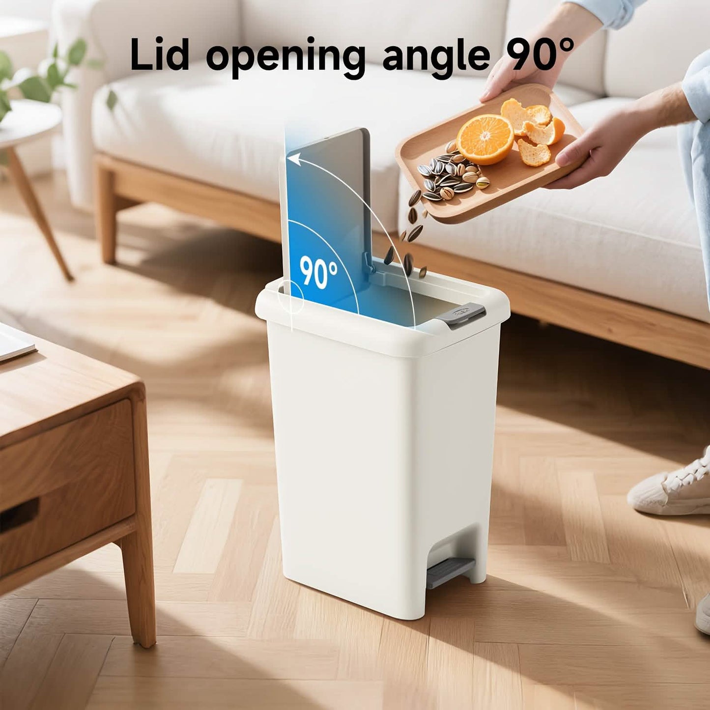 20L Oval Trash Can – Quiet Press-Top Lid with Foot Pedal