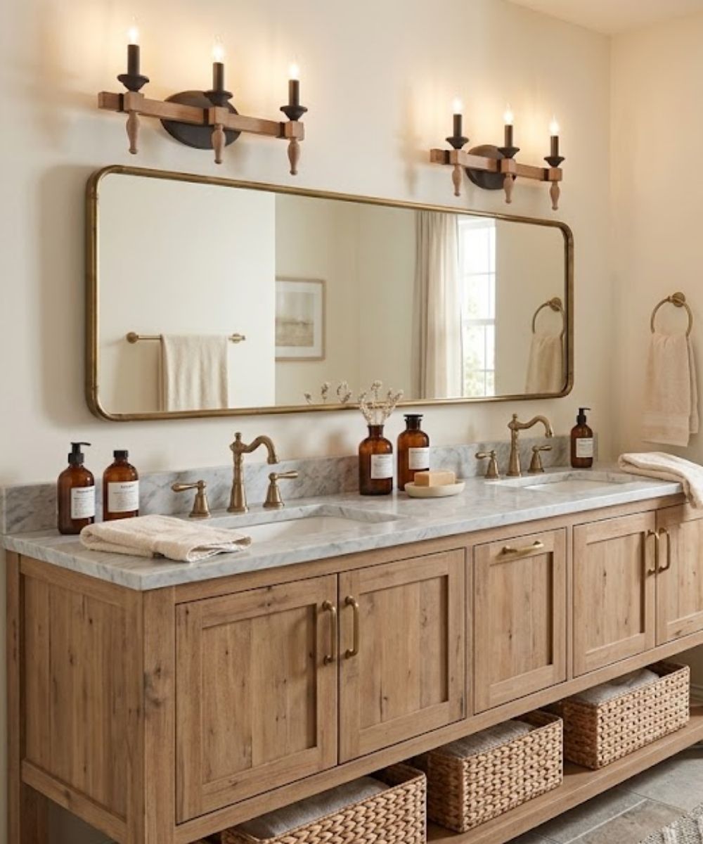 Glenwood 21"W 3-Light Aged Bronze and Distressed Oak Finish Bathroom Vanity Light Fixture