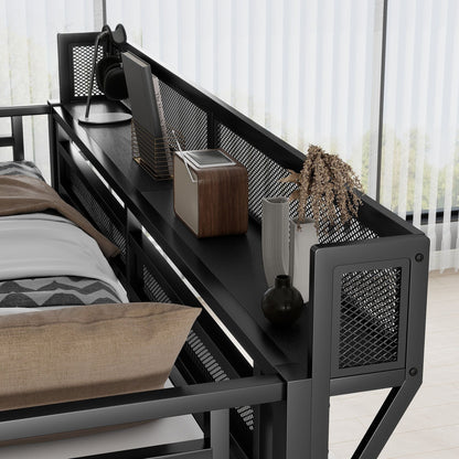 Queen Size Loft Bed With Stairs, Storage Shelves, Wardrobe - Black