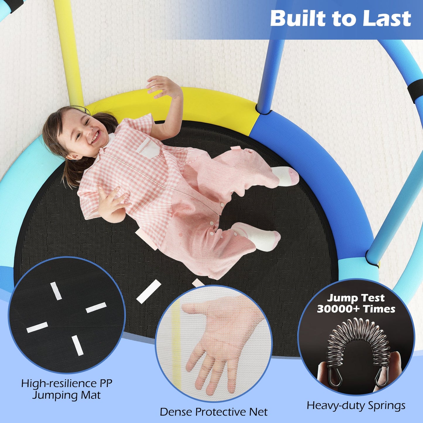 55" Kids Trampoline Gift for for 3-6 Years Old Boys and Girls