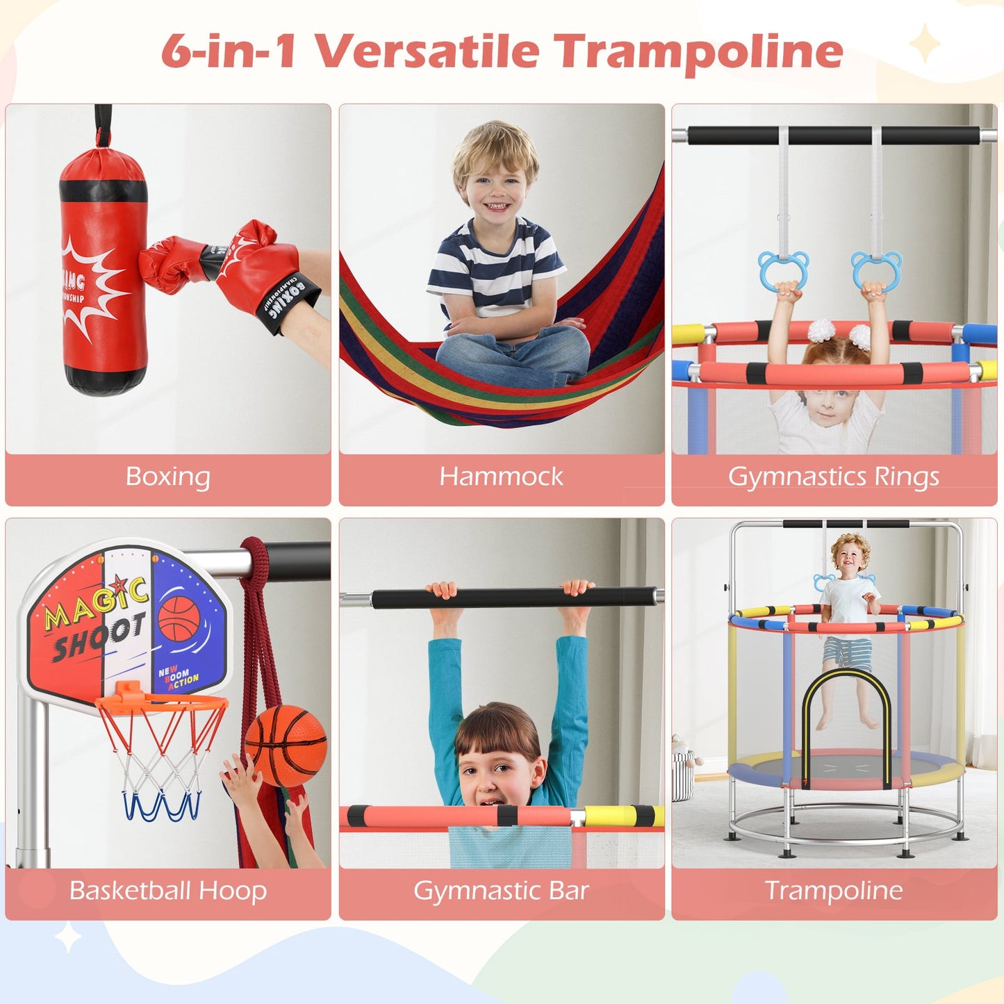 55" Kids Trampoline Gift for for 3-6 Years Old Boys and Girls